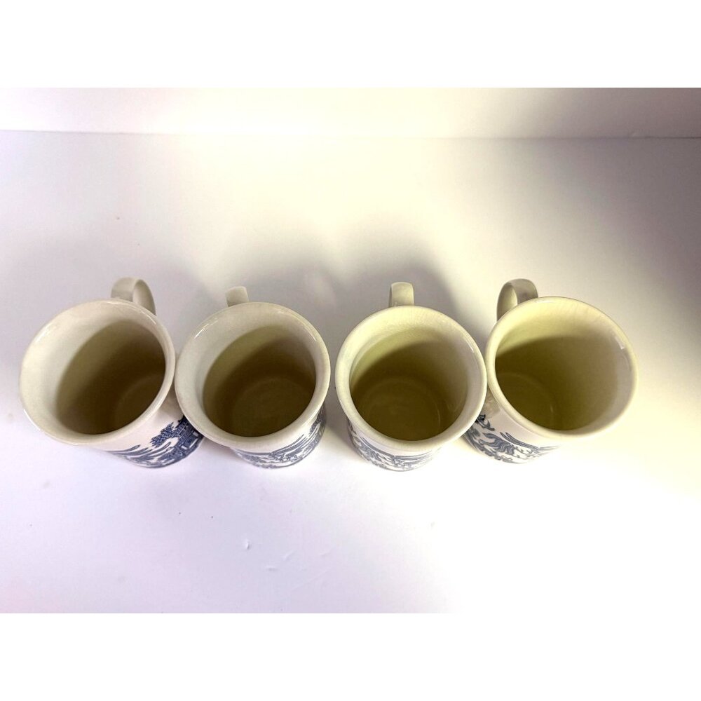 Coffee Mugs Cups Willow English Ironstone Cups Set 4 Churchill Georgian Shape - Picture 6 of 11